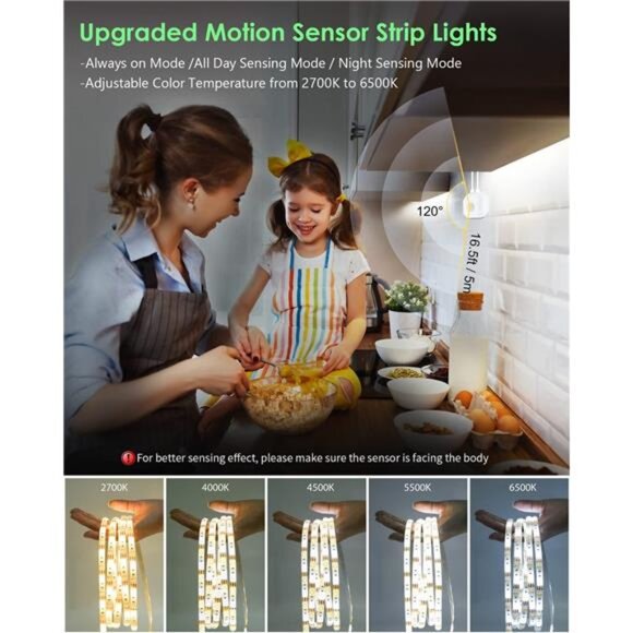 White LED Strip Lights with Motion Sensor, Remote, APP Control, 10ft Waterproof - Picture 2 of 8